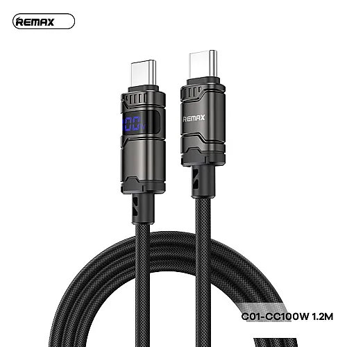 Kabel Remax C01 ZINC Alloy braided Type-C na Type-C 100w sa ekranom 1,2m crni