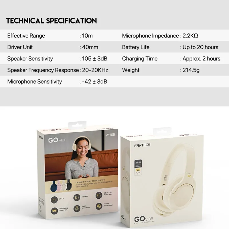 Bluetooth slušalice Fantech GO Vibe WH05 bež