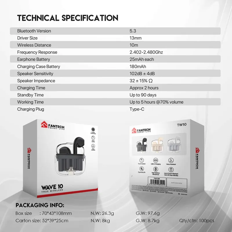 Bluetooth slušalice Fantech Wave 10 crne