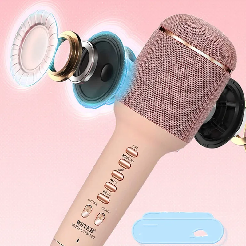 Mikrofon karaoke + zvučnik WS-900 roze zlatni