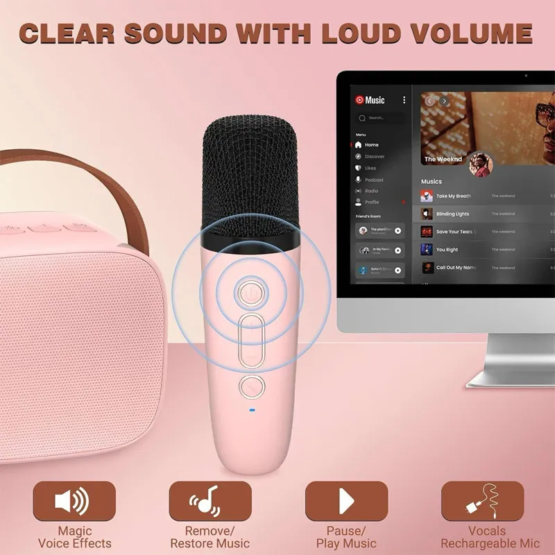 Bluetooth zvučnik karaoke set sa mikrofonom K-1 roze