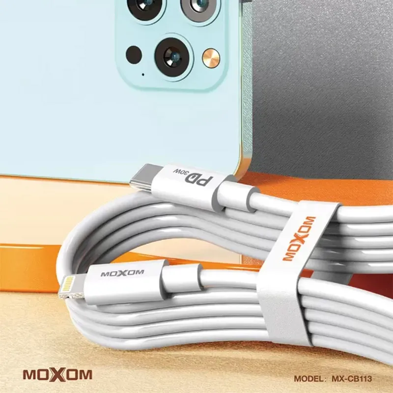 Kabel Moxom MX-CB113 PD 30W na Type-C na iPhone Lightning beli 1m