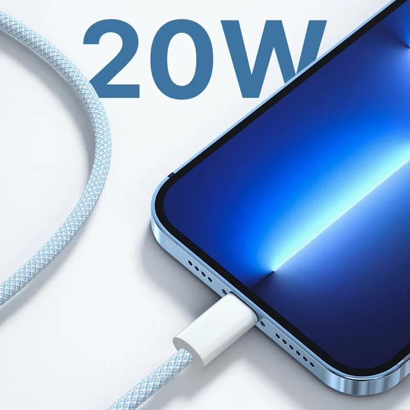 Kabel Braided iPhone PD Type-C na Type-C 20W beli 1m