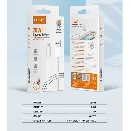 Kabel Ldnio LS891 25W Fast USB na Type-C beli 1m